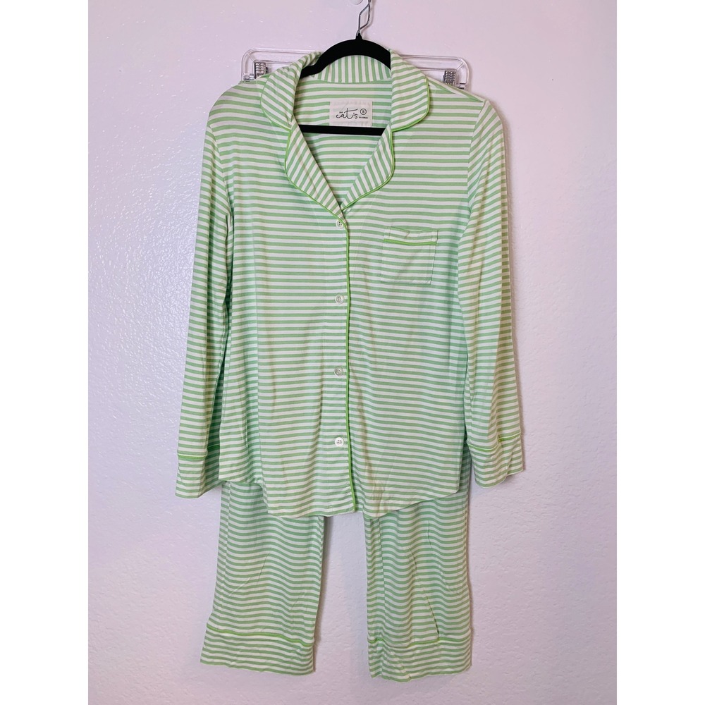 The Cat's Pajamas Pajama Set Women S Green Striped Pima Cotton Modal Lounge